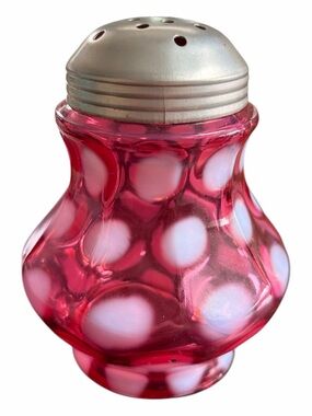 Fenton Cranberry Opalescent White Polka Dot Glass Shaker